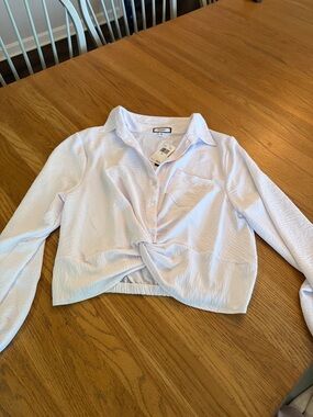 Discreet White Button-Up Collared Top